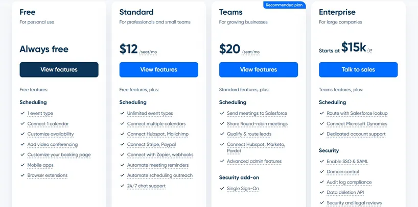 Calendly pricing