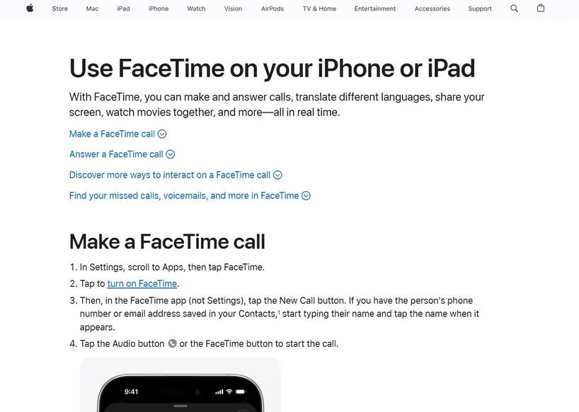 FaceTime homepage