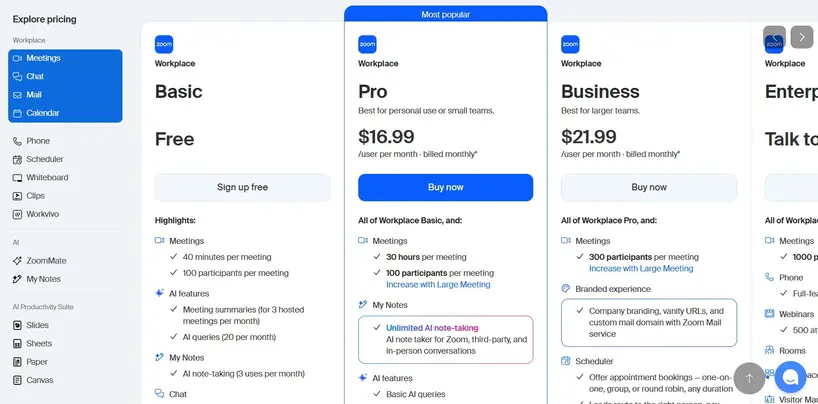 Zoom pricing