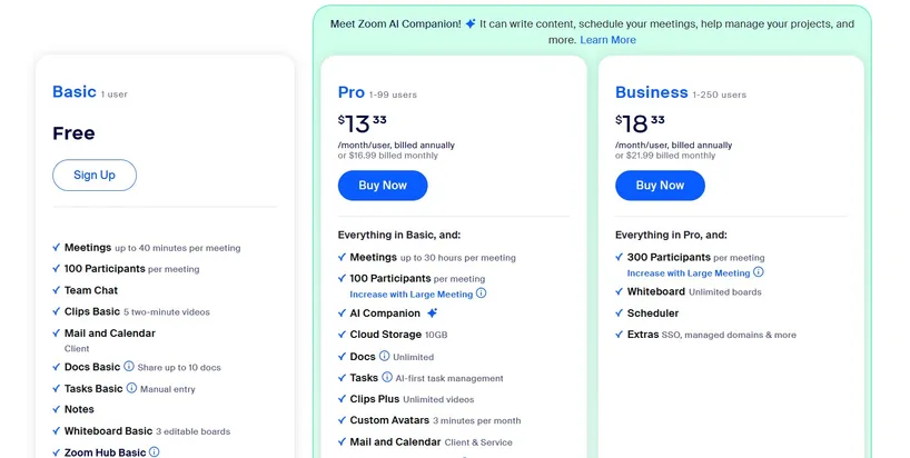 Zoom pricing