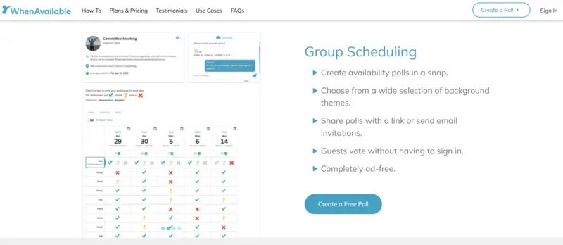 WhenAvailable poll interface for D&D game nights