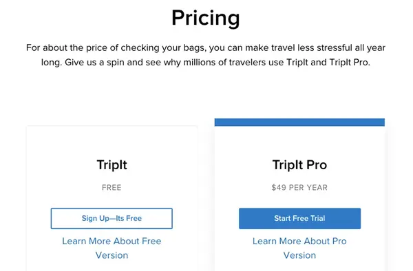 TripIt pricing
