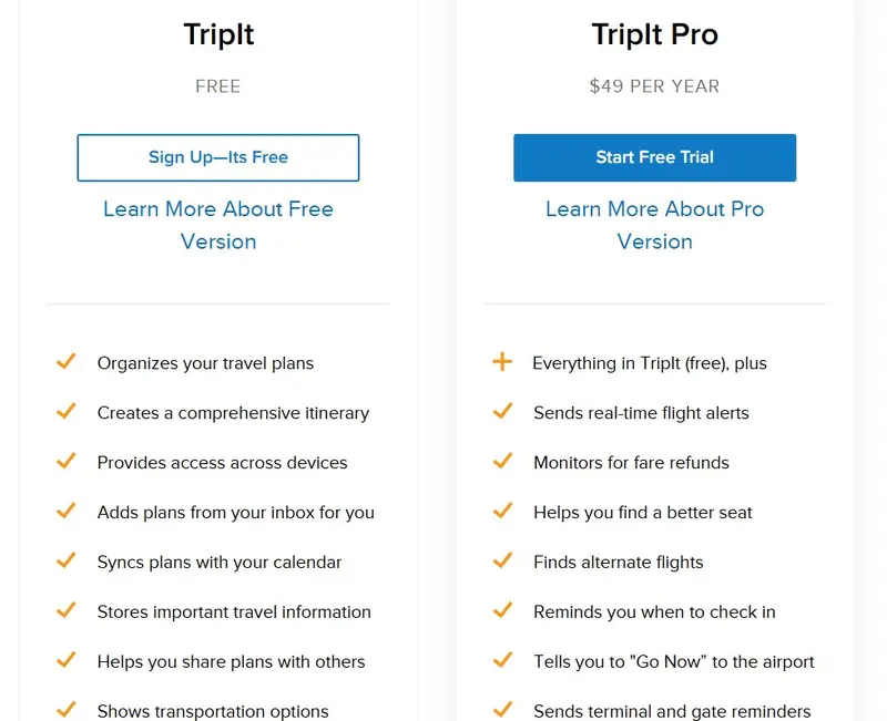 TripIt Pricing