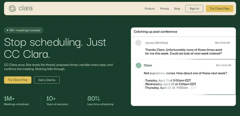 Screenshot of Clara's homepage
