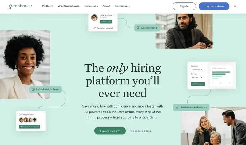 Screenshot of Greenhouse's homepage