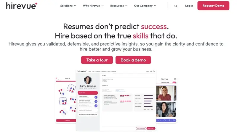 Screenshot of Hirevue's homepage