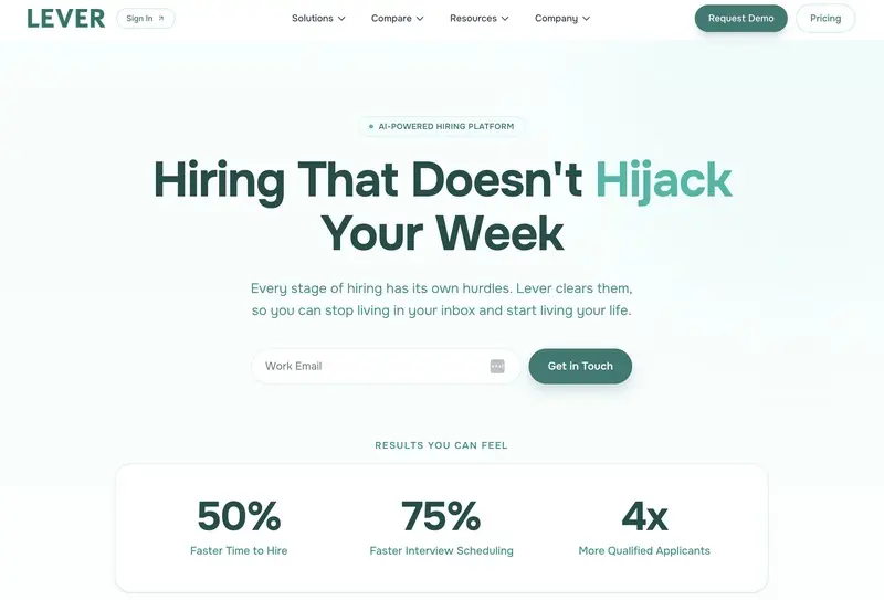 Screenshot of Lever's homepage