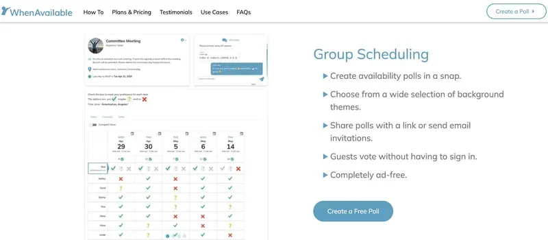 Screenshot of WhenAvailable's homepage