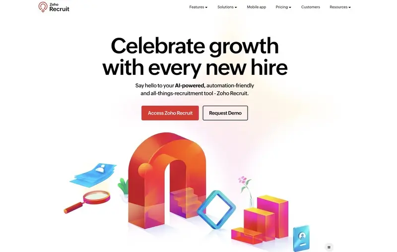 Screenshot of Zoho recruit's homepage