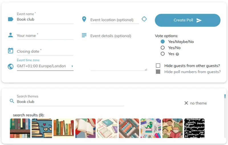Create a free poll using WhenAvailable for book club meeting