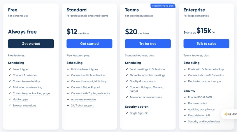Calendly Pricing screenshot