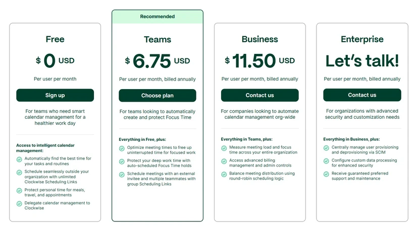 Clockwise Pricing screenshot