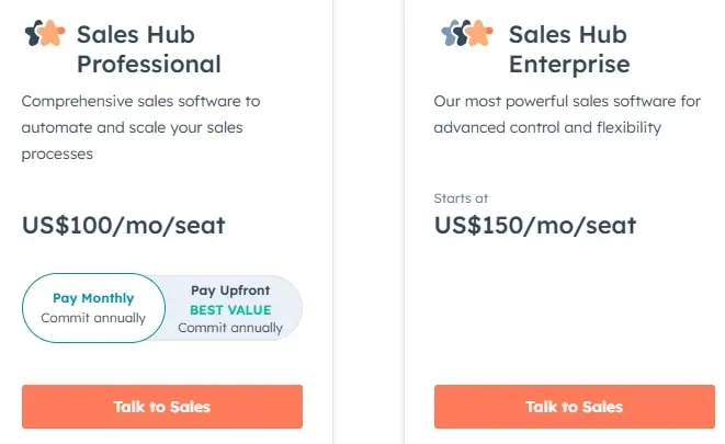 HubSpot Pricing screenshot