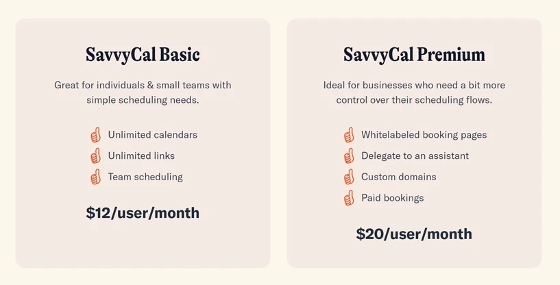SavvyCal Pricing screenshot