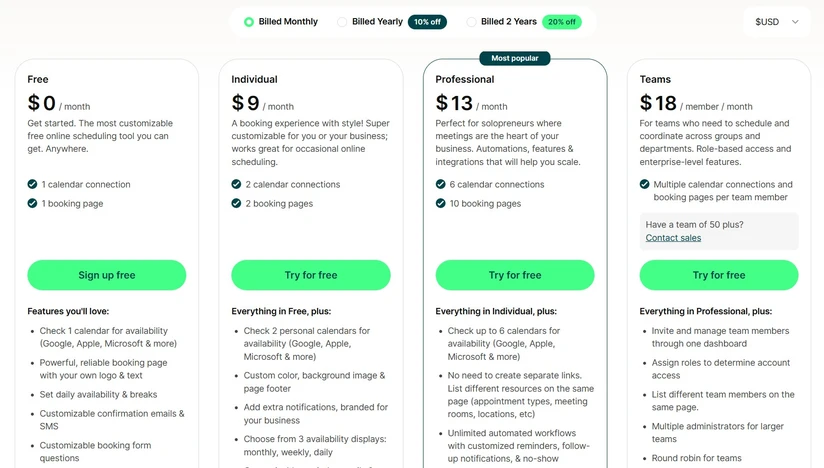 YouCanBookMe Pricing screenshot
