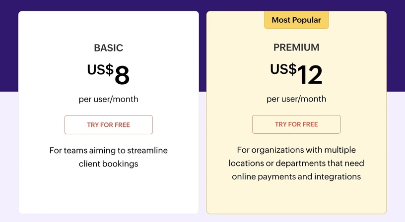 Zoho Bookings Pricing screenshot