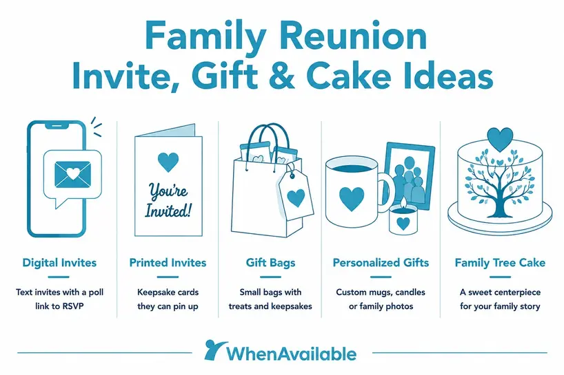 Invitation, Gift, and Cake Ideas illustration