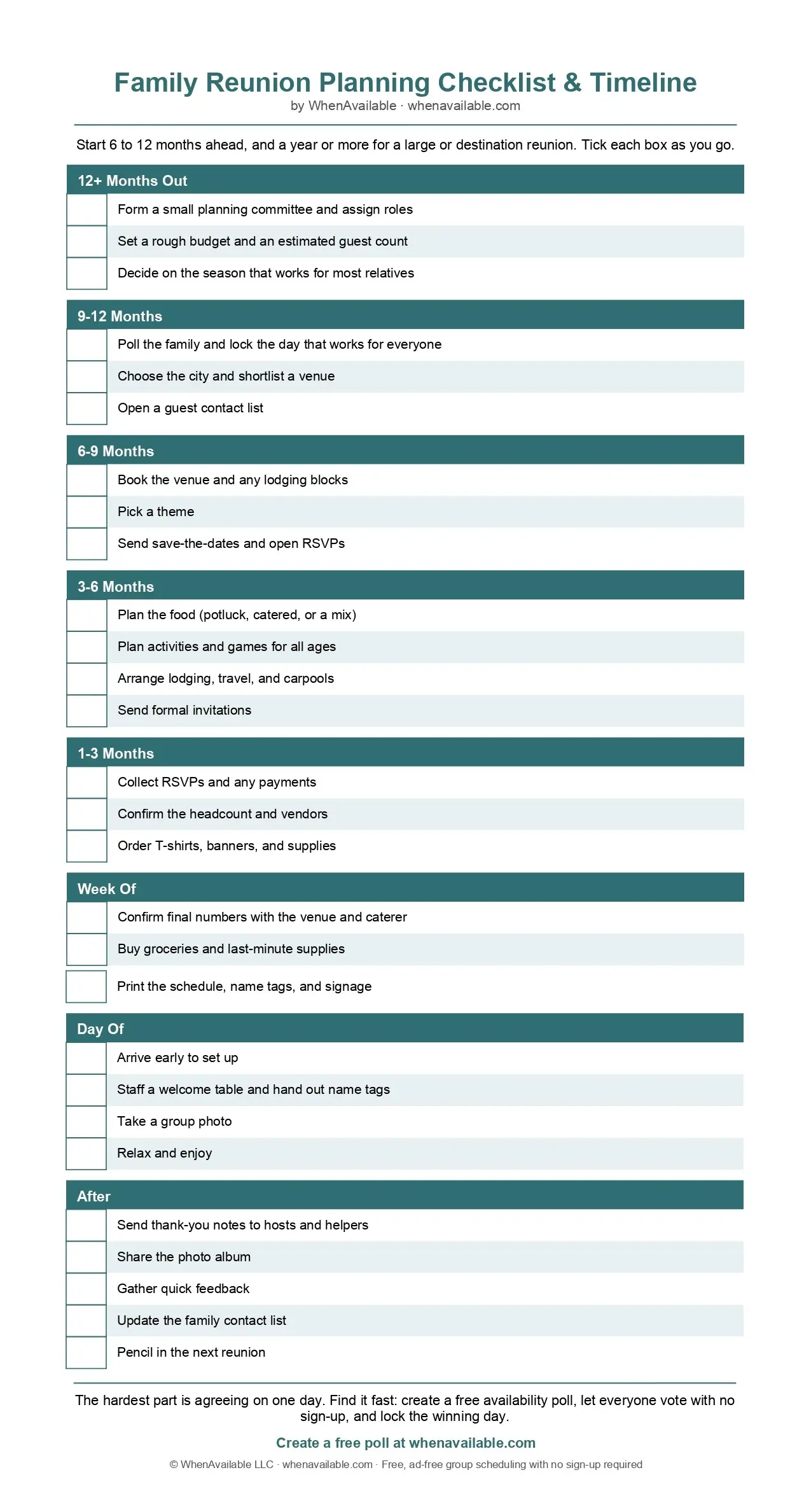 Family Reunion Planning Checklist