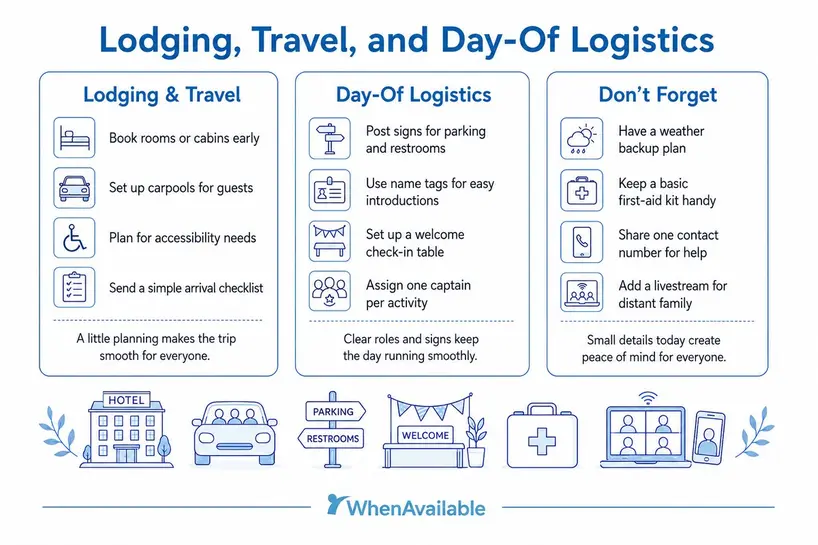 Family Reunion Lodging, Travel and Logistics Illustration