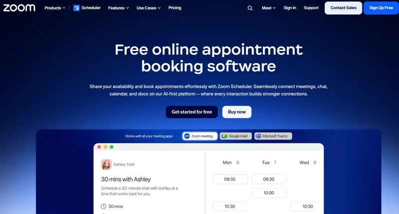 Zoom scheduler homepage screenshot