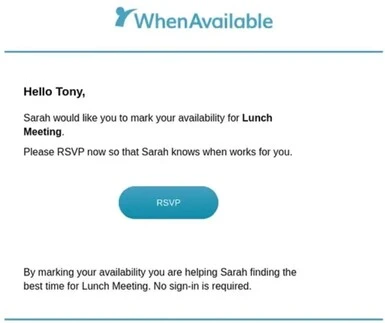 screenshot of an event invitation email from WhenAvailable