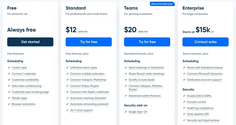 Calendly pricing