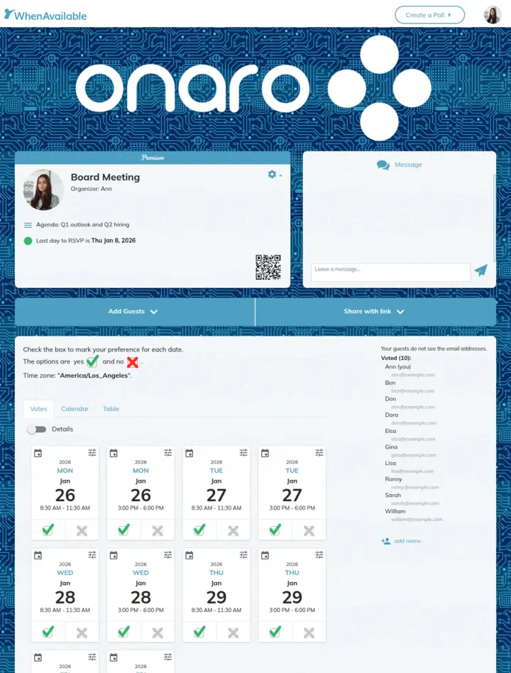 Compact view of a board meeting poll