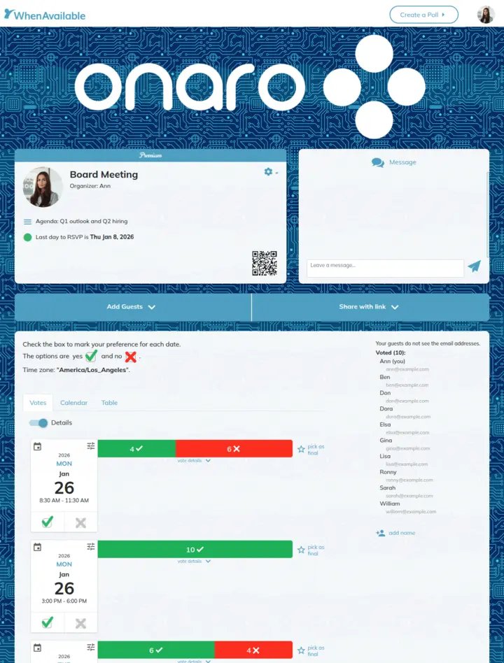Expanded view of a board meeting poll