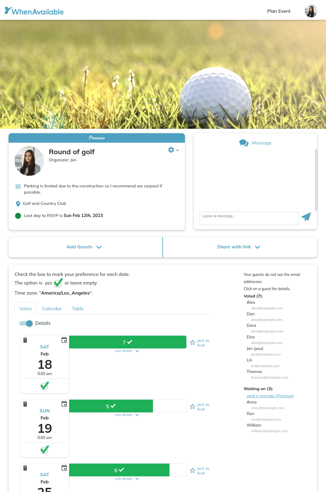 example golf poll