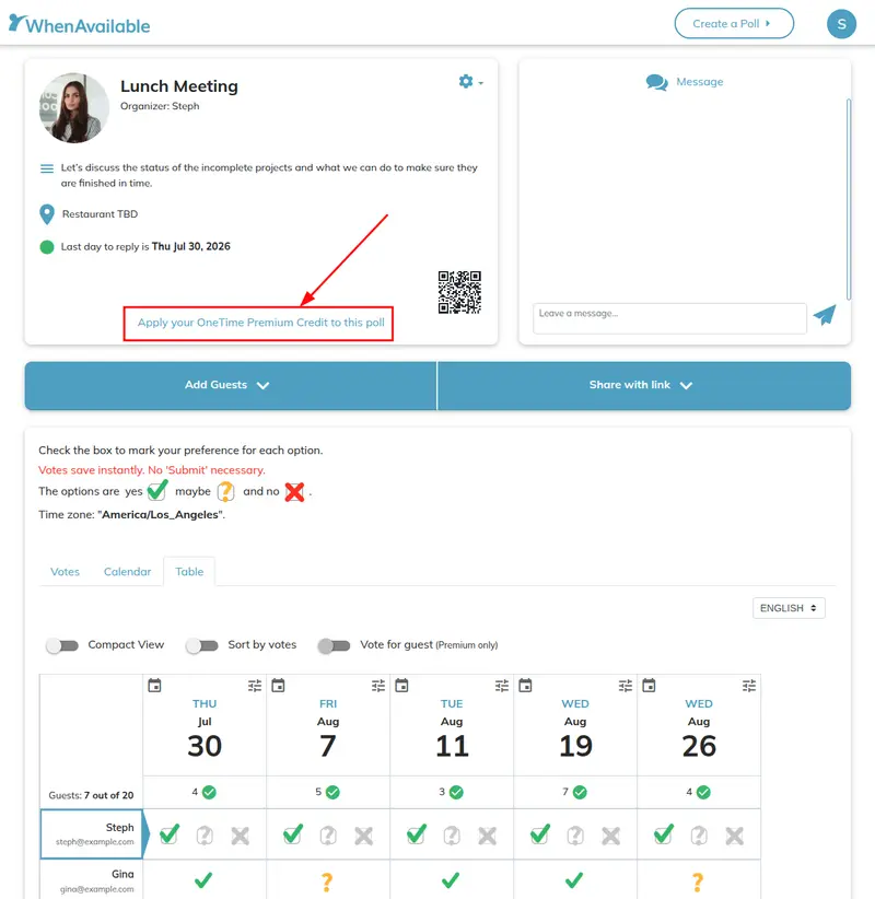 Click the banner link inside your poll to activate OneTime Premium