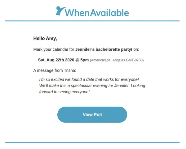 Pick as final date email example screenshot