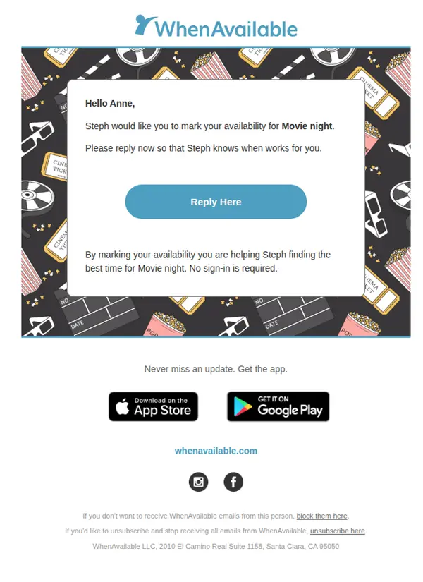 Movie night theme email invitation