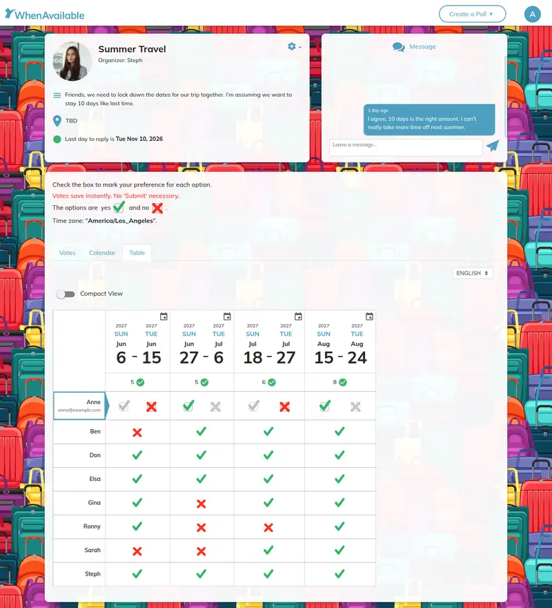 Live web poll featuring theme and cover image