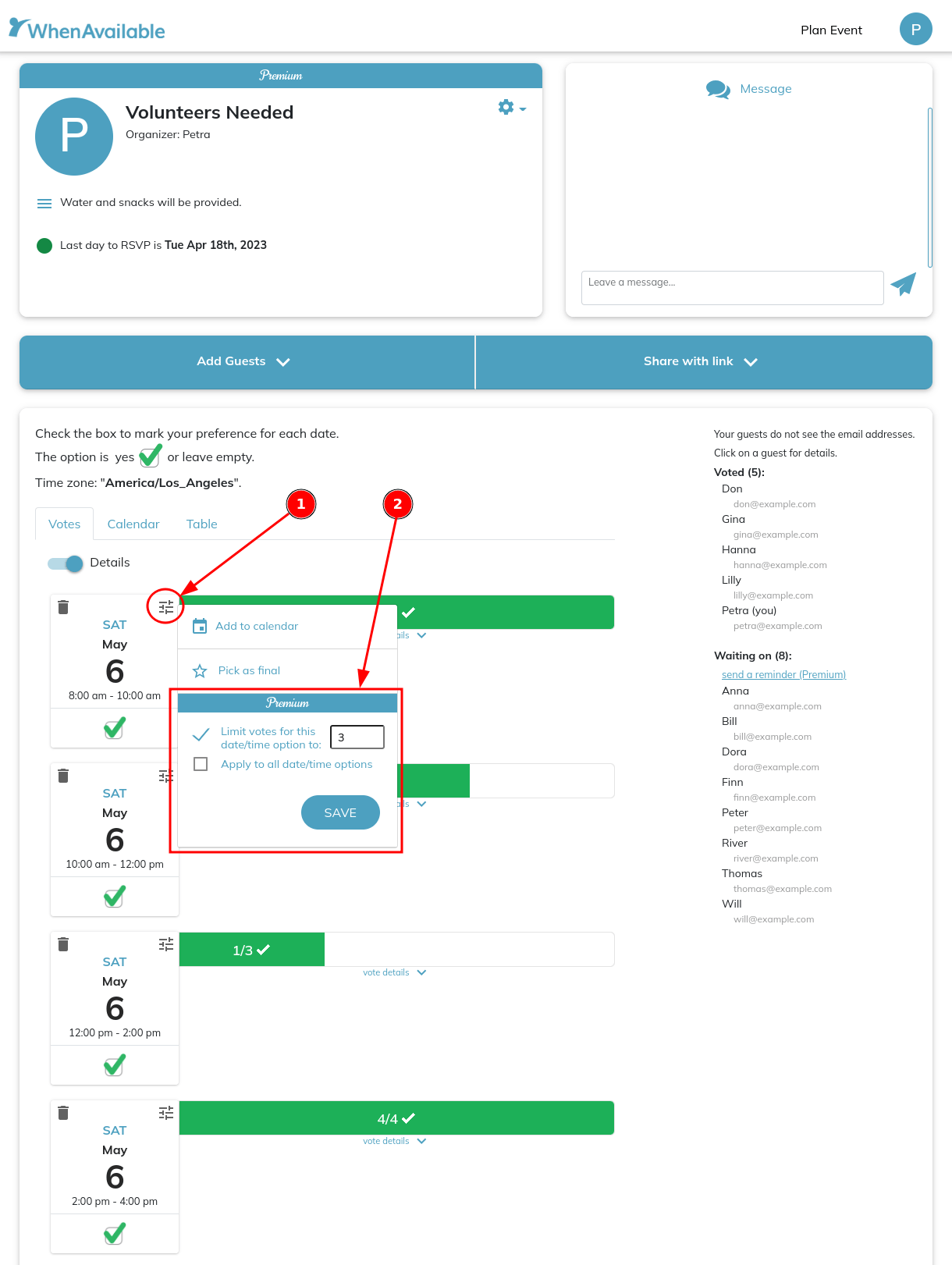 limit votes per date/time option