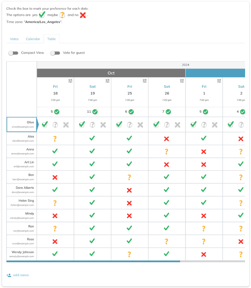 votes in a table view screenshot