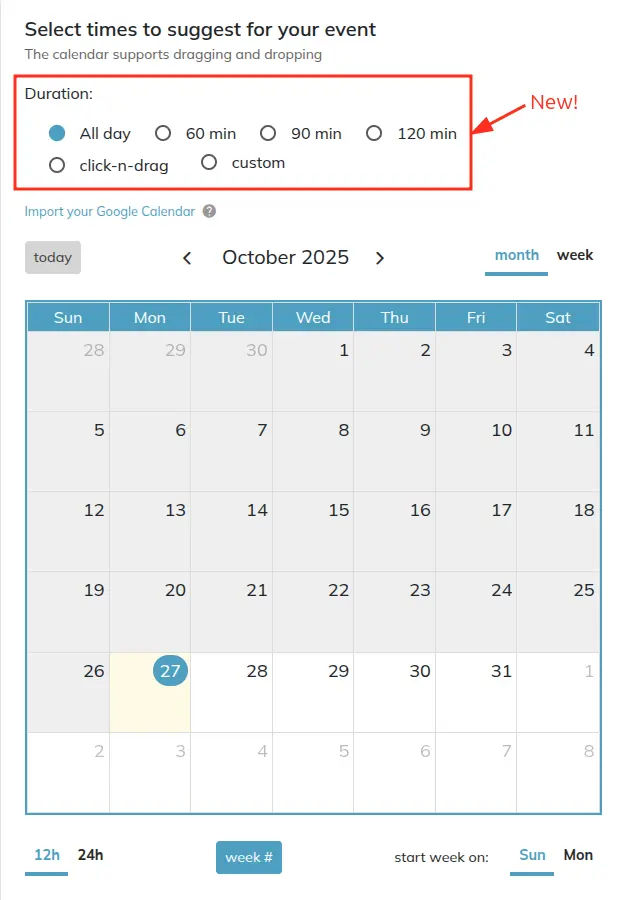Screenshot showing how the user can now select duration when creating a poll