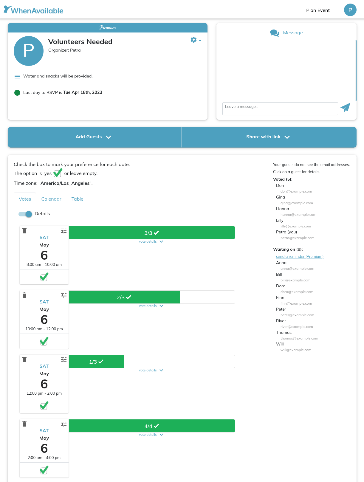 Screenshot showing limit votes per date/time option