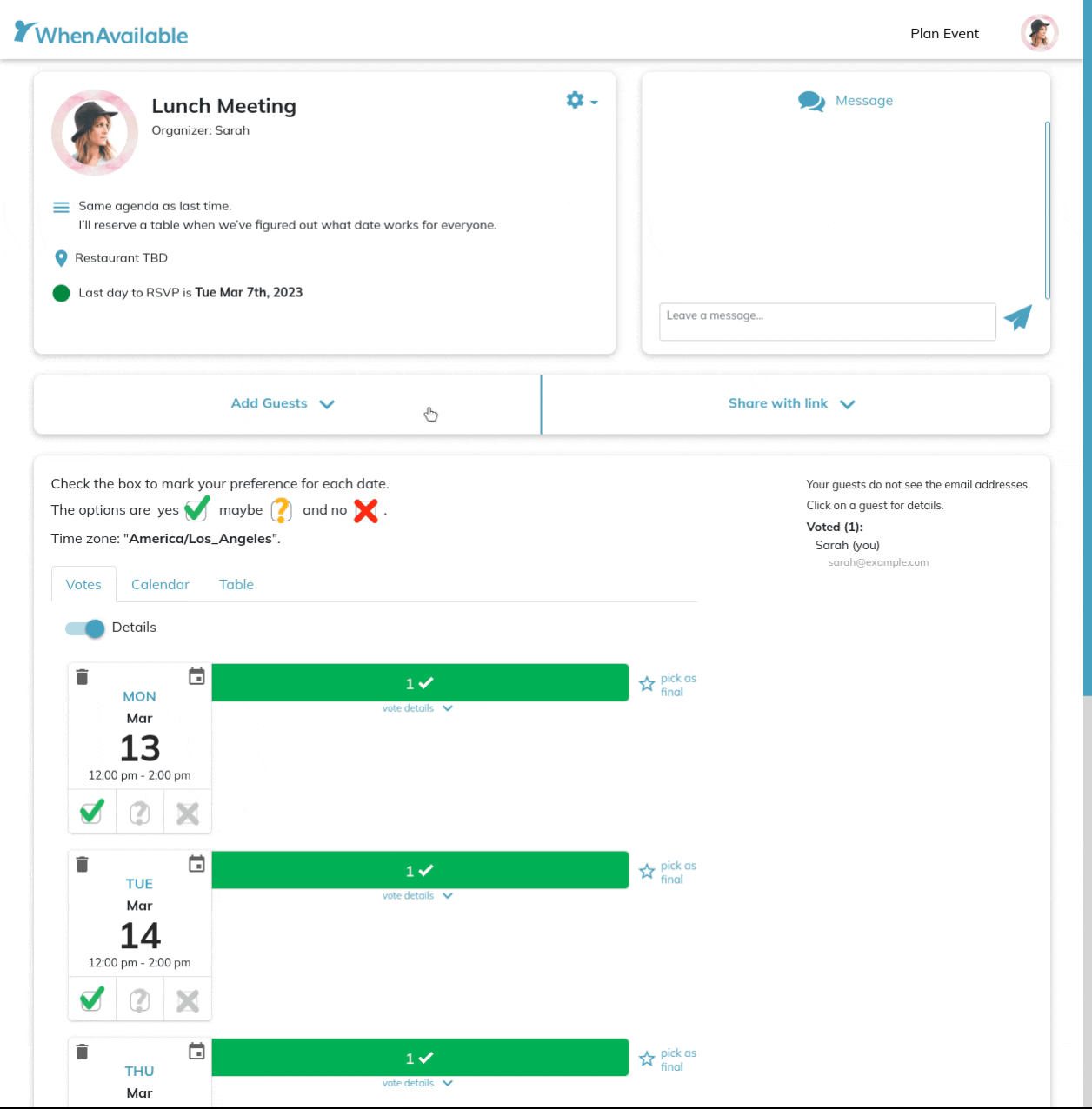 adding guests to poll