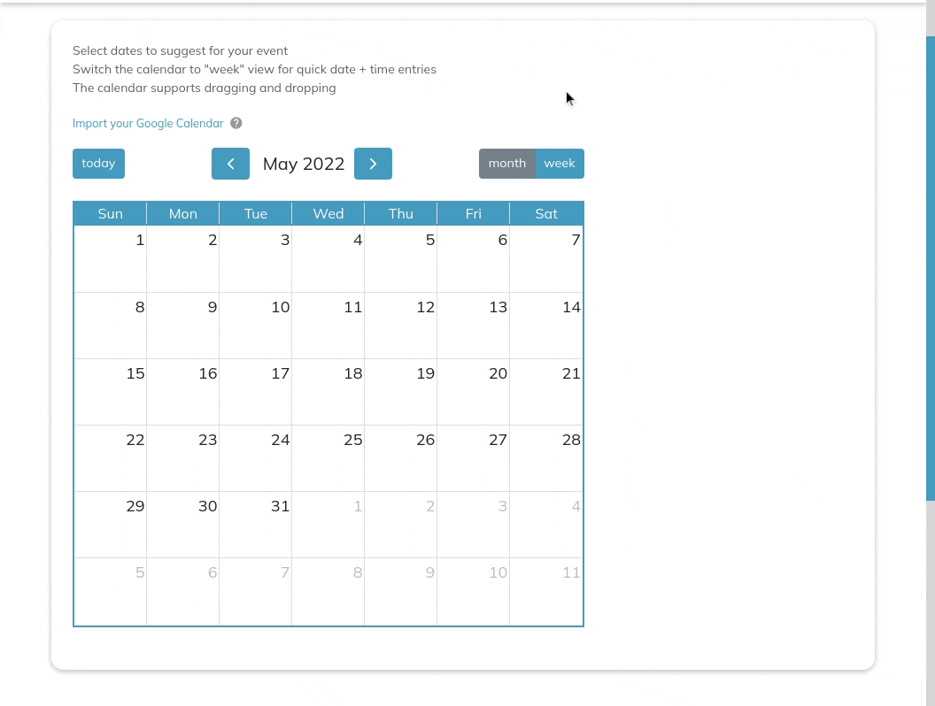 select dates and times the from week view animation